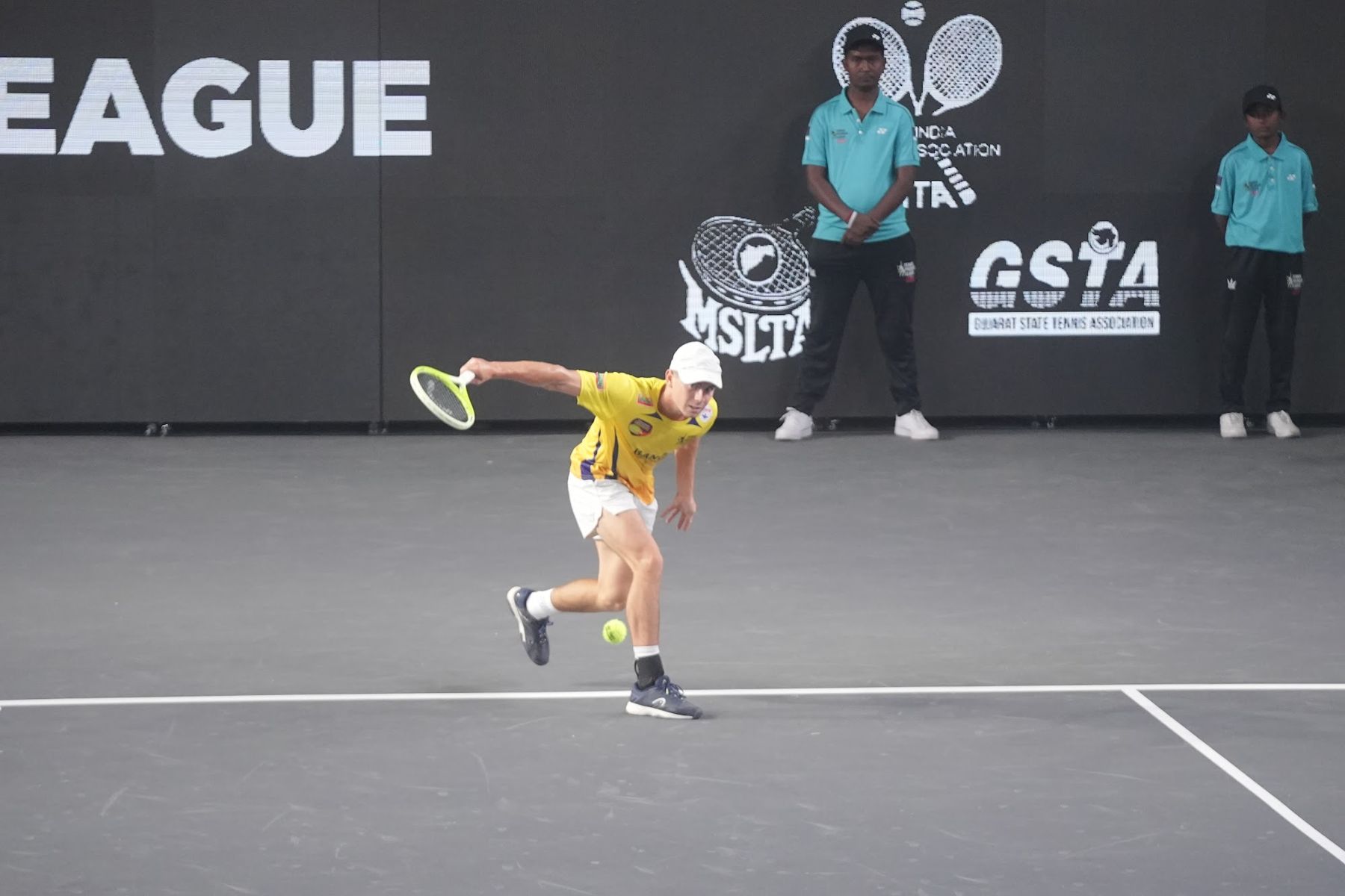 Tennis Premier League match action: a forehand on court (previous season)