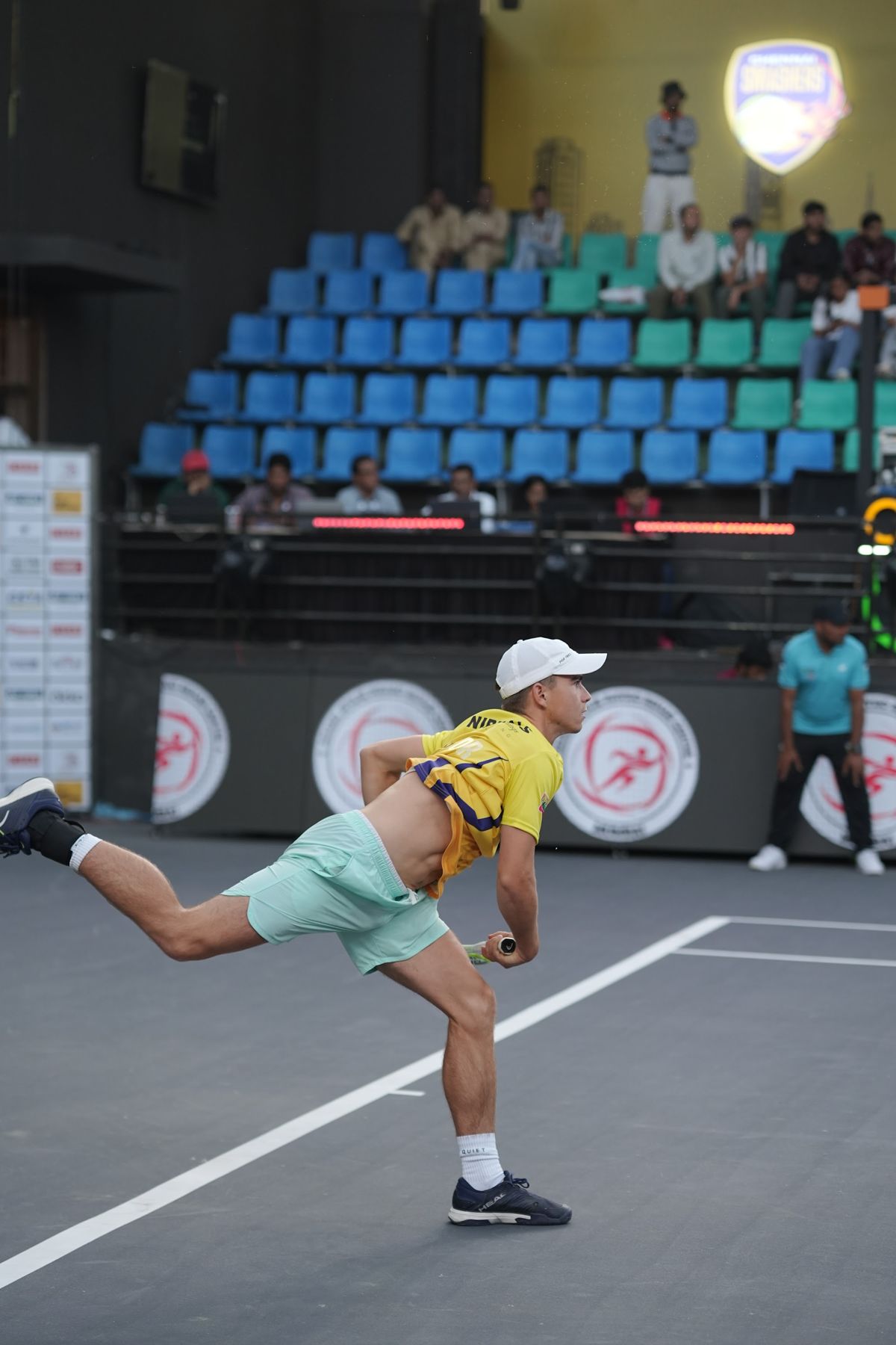 Lucknow Blazers marquee player Dalibor Svrcina stretching for a shot (previous-season photo)
